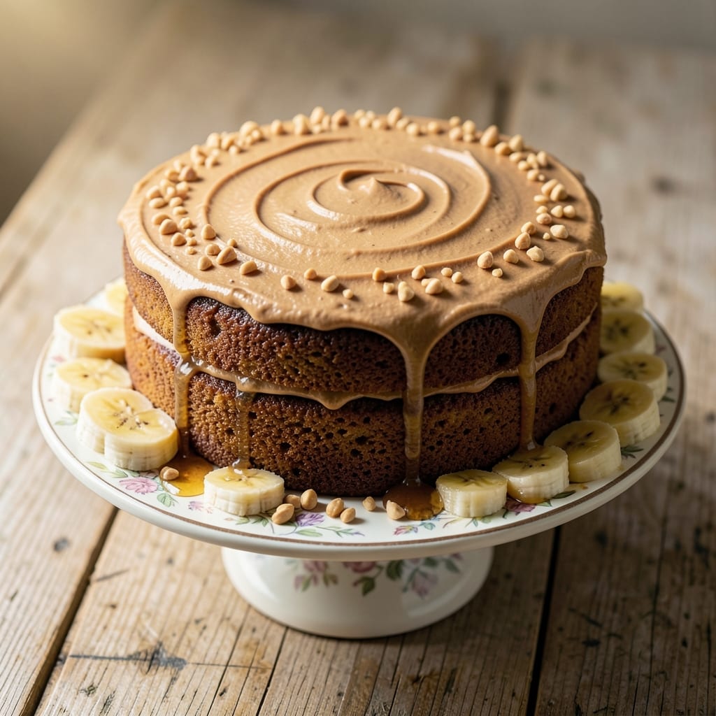 Banana Cake Recipe with Peanut Butter Frosting: Rich Layers and Nutty Cream Cheese Swirls