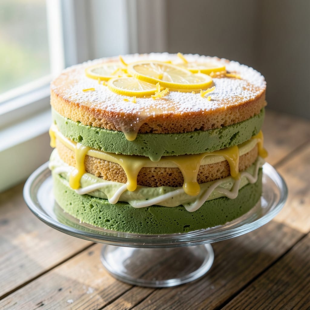 Avocado Sushi Cake Recipe: Matcha Green Velvet with Crunchy Rice Topping