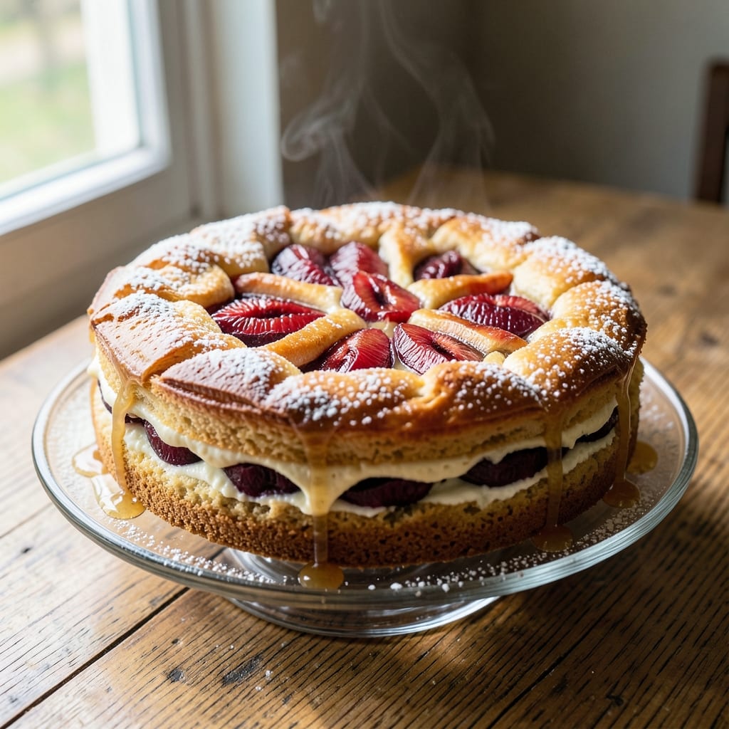 Austrian Plum Cake Recipe: Moist Layers and Spiced Rum Streusel Crown