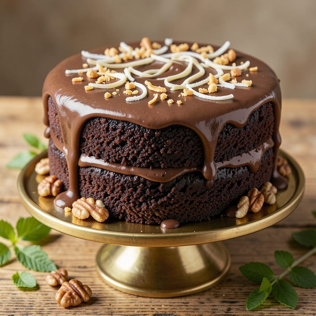 Baker's Semi-Sweet German Chocolate Cake Recipe: Nutty Pecan Streusel Over Fudgy Layers