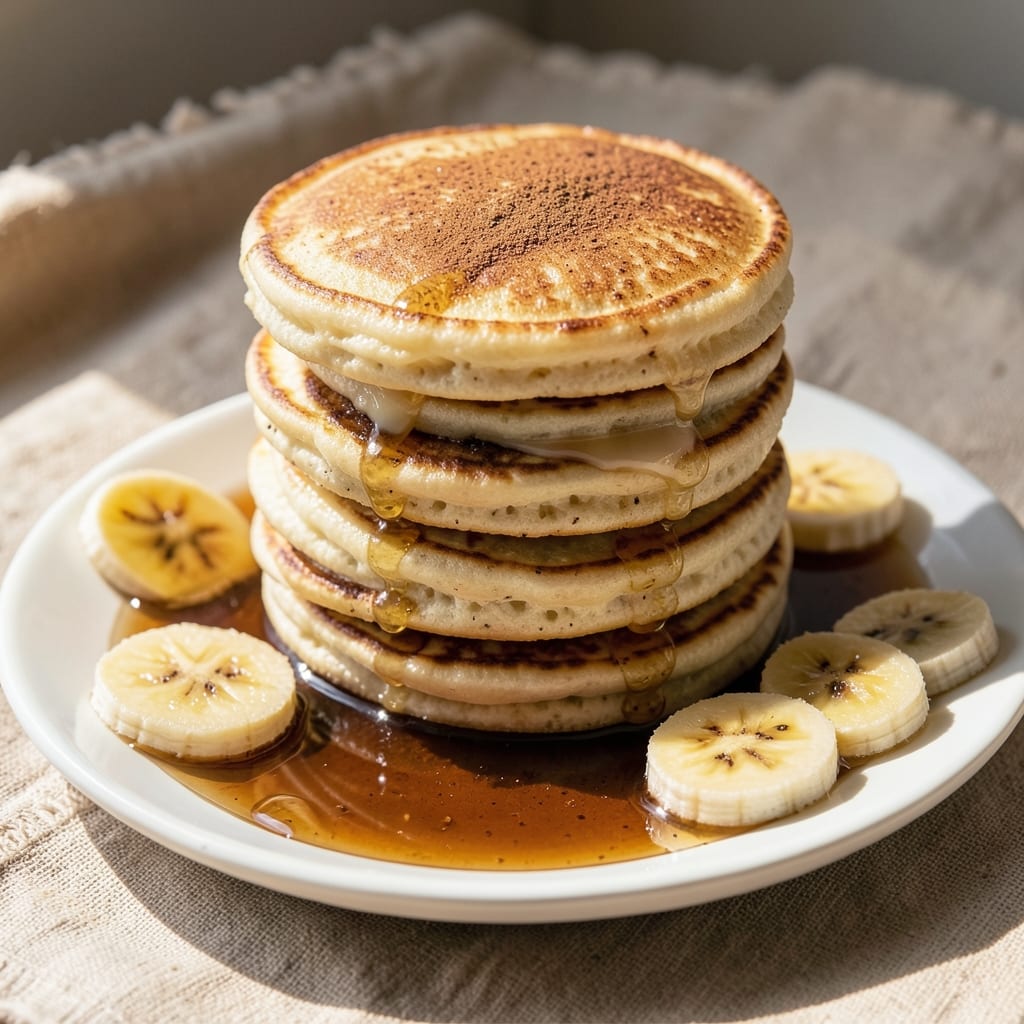 Banana Pancake Recipe Egg Free: Stacks of Fluffy Layers With Warm Caramelized Banana Swirls